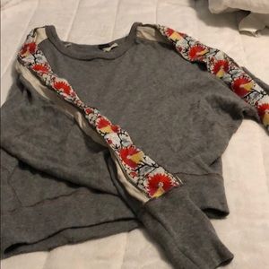 Free people gray with floral sleeve sweatshirt